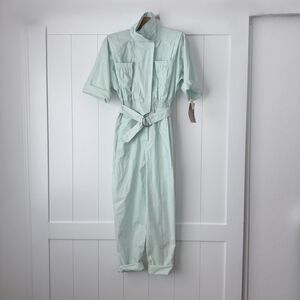Vtg 80s Montgomery Ward Jumpsuit NOS Mint Green Utility Flight Suit Petite Sz 8